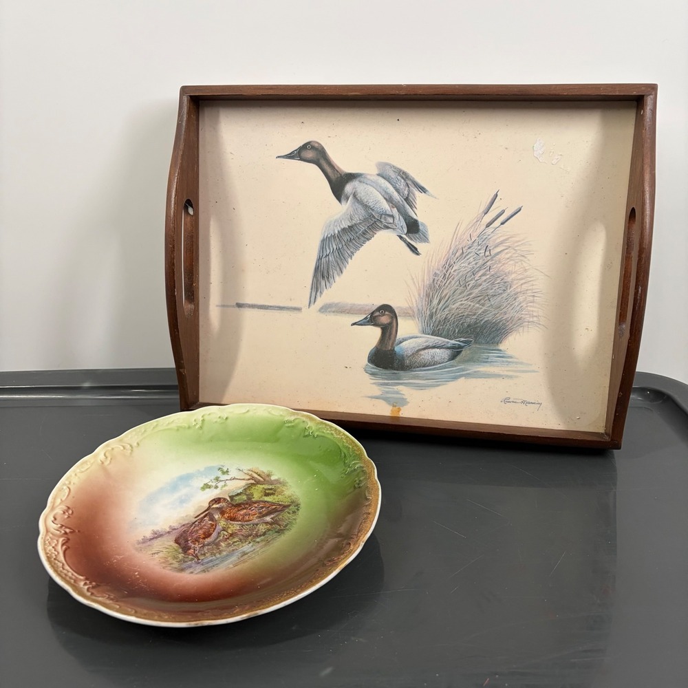 Vintage Wood Serving Tray Catchall Decorative Duck Hunter Country Rustic Cabin